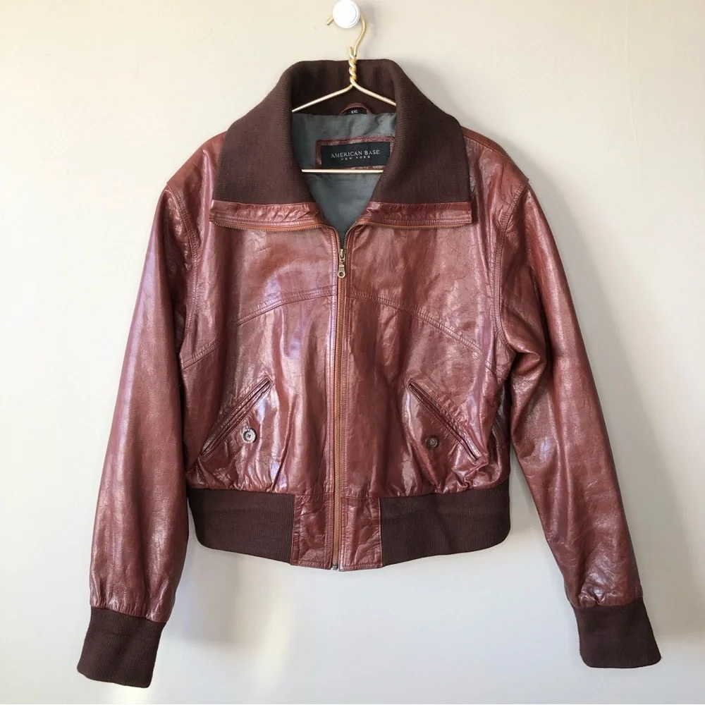 Men’s Vintage 90s brown leather bomber coat jacket L - Picture 1 of 16